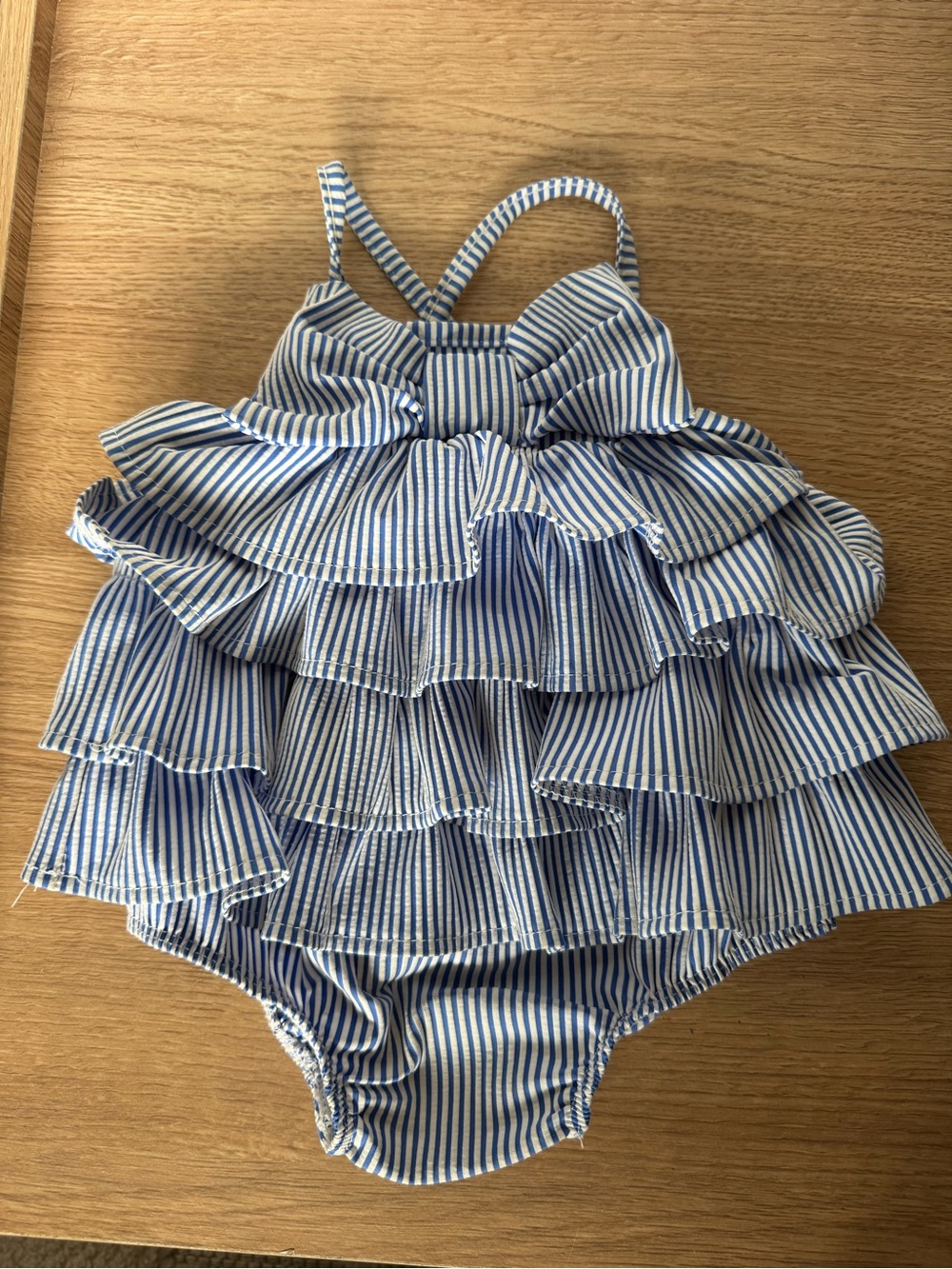 Mud Pie Navy and White Striped Ruffle One-Piece Swimsuit